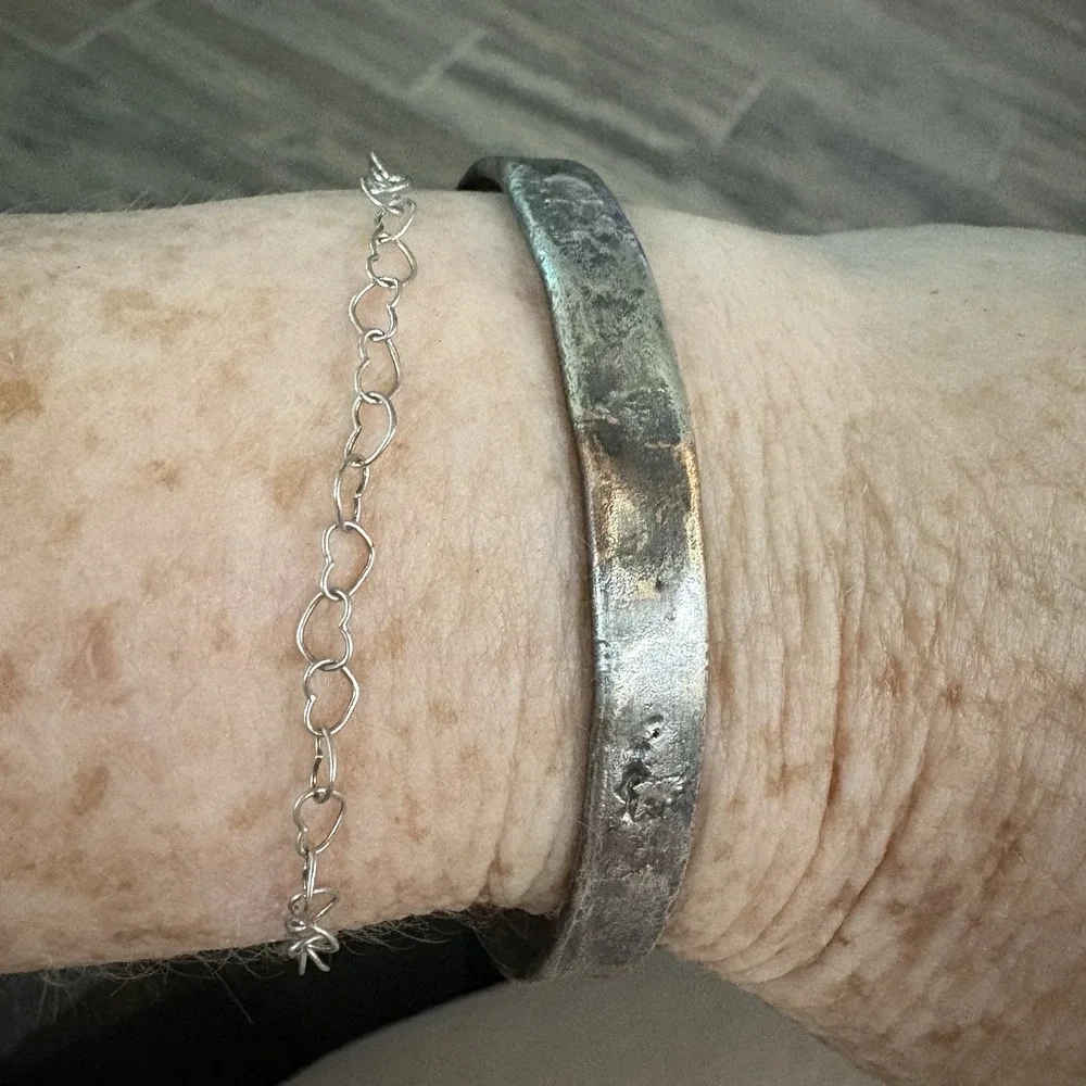Handmade Slim Men's Silver Texture Copper Bracelet, 1/4